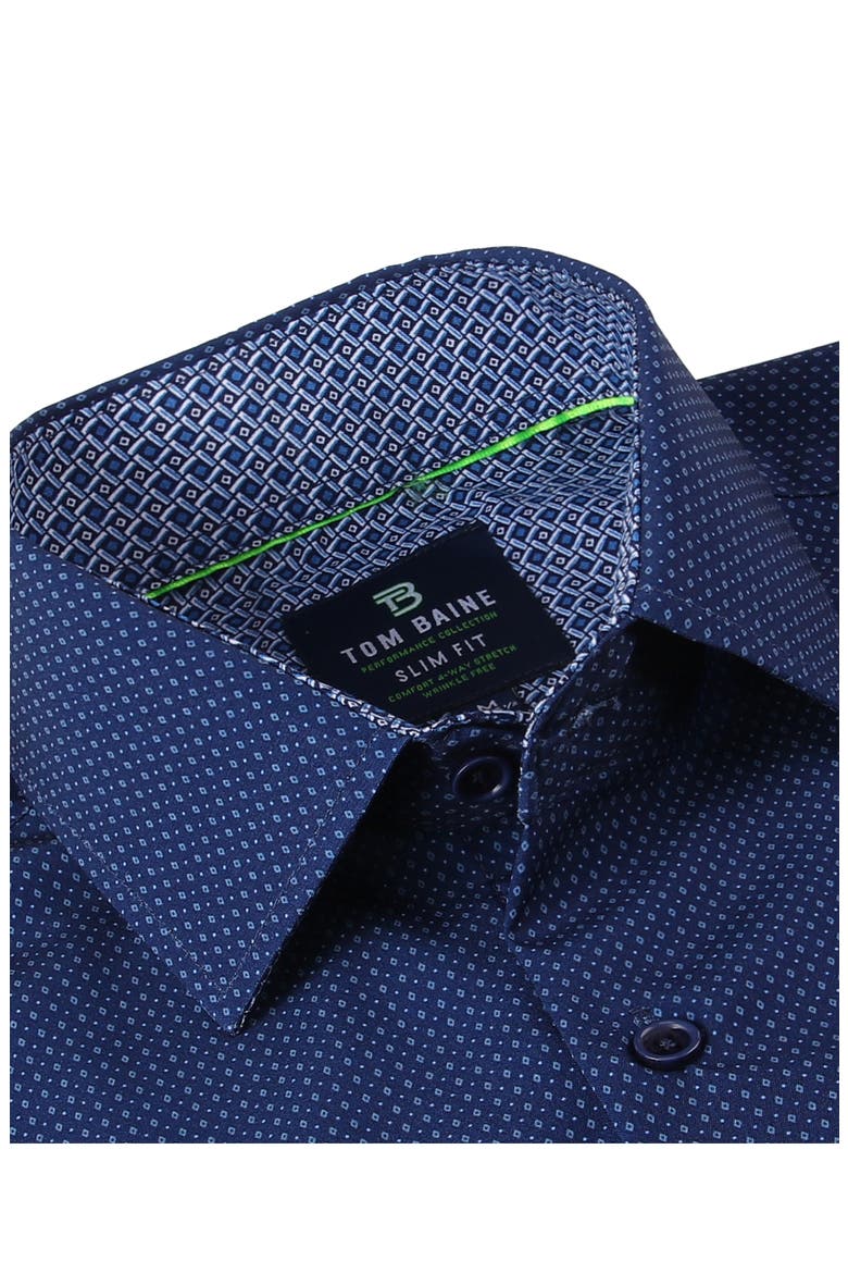 Slim Fit Short Sleeve Performance Stretch Button-Up Shirt, Alternate, color, NAVY BLUE