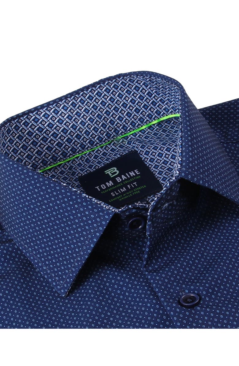 TOM BAINE Slim Fit Short Sleeve Performance Stretch Button-Up Shirt, Alternate, color, Navy Blue