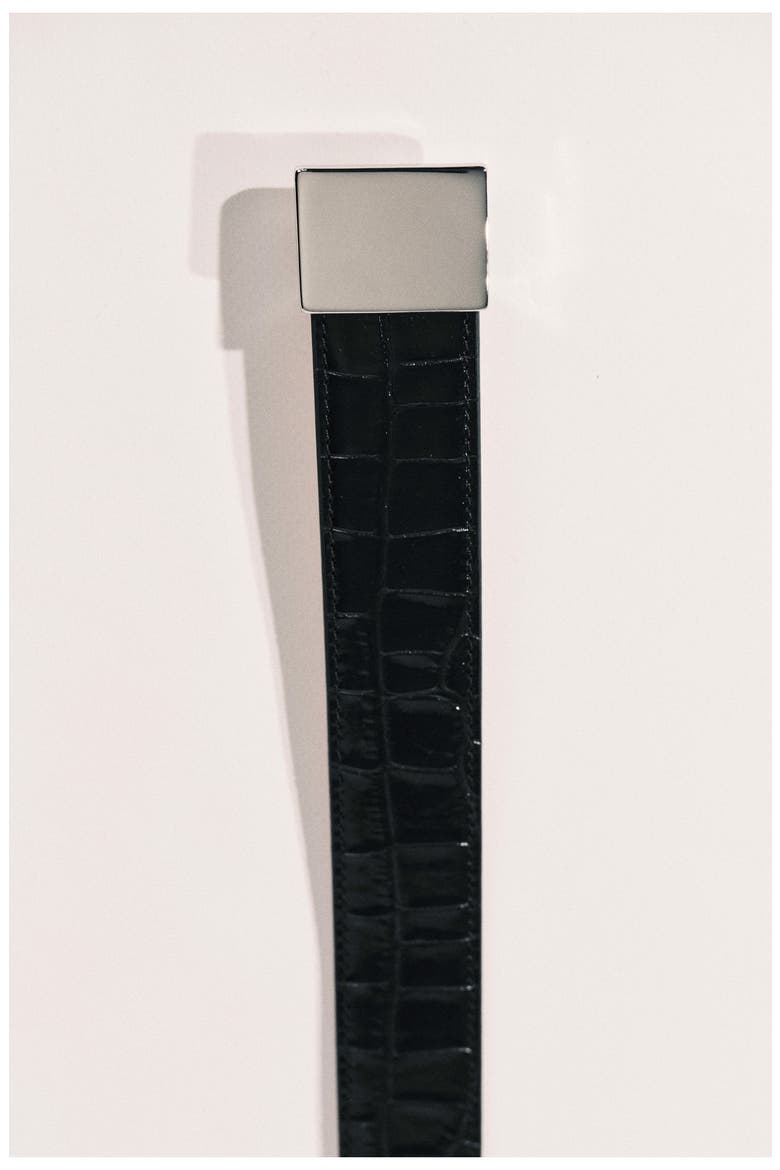 Brandt Alligator Embossed Leather Belt, Alternate, color, BLACK ALLIGATOR/ SILVER