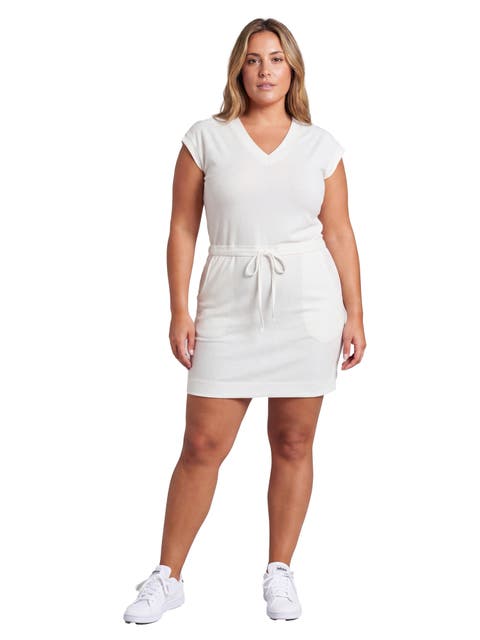 Curvy Essential Ribbed Knit V-Neck Drawstring Waist Pocket Knee-Length Dress