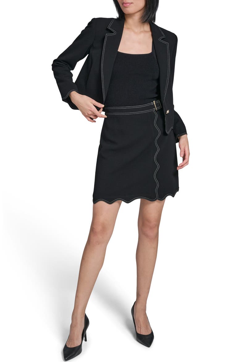 Belted Scalloped Hem Miniskirt, Alternate, color, BLACK