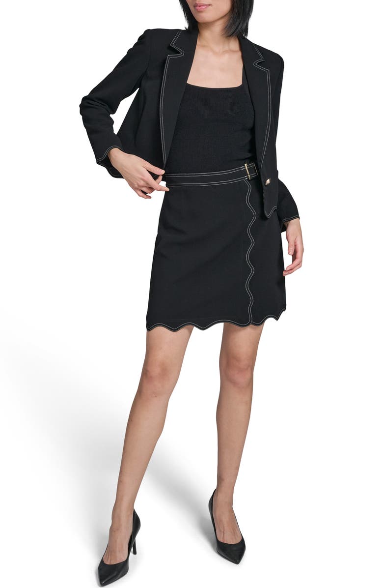 KARL LAGERFELD PARIS Belted Scalloped Hem Miniskirt, Alternate, color, Black