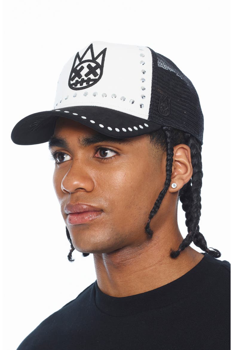 Studded Mesh Back Trucker Baseball Cap, Alternate, color, BLACK/ WHITE