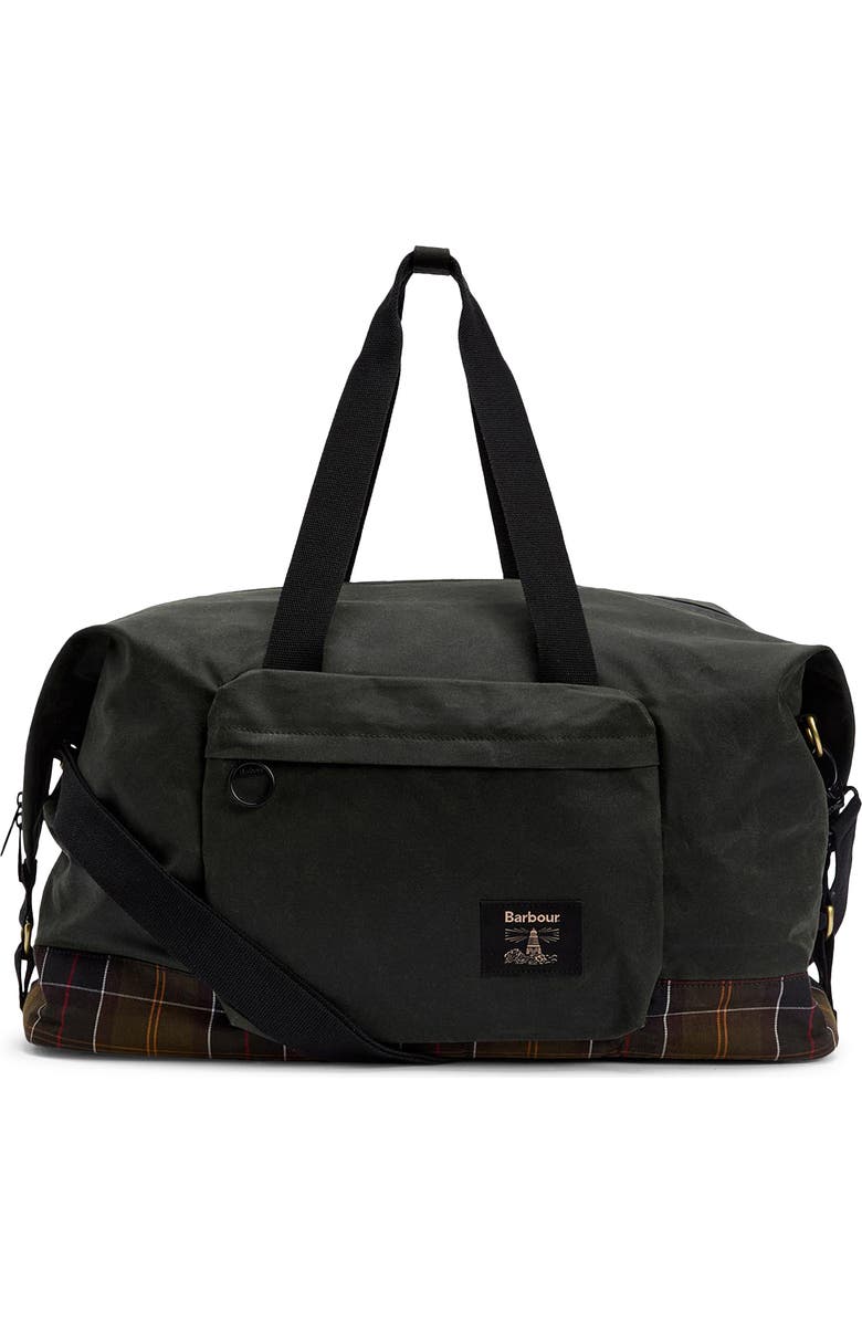 Barbour Field Water Resistant Waxed Cotton Duffle Bag, Main, color, Sage/ Classic