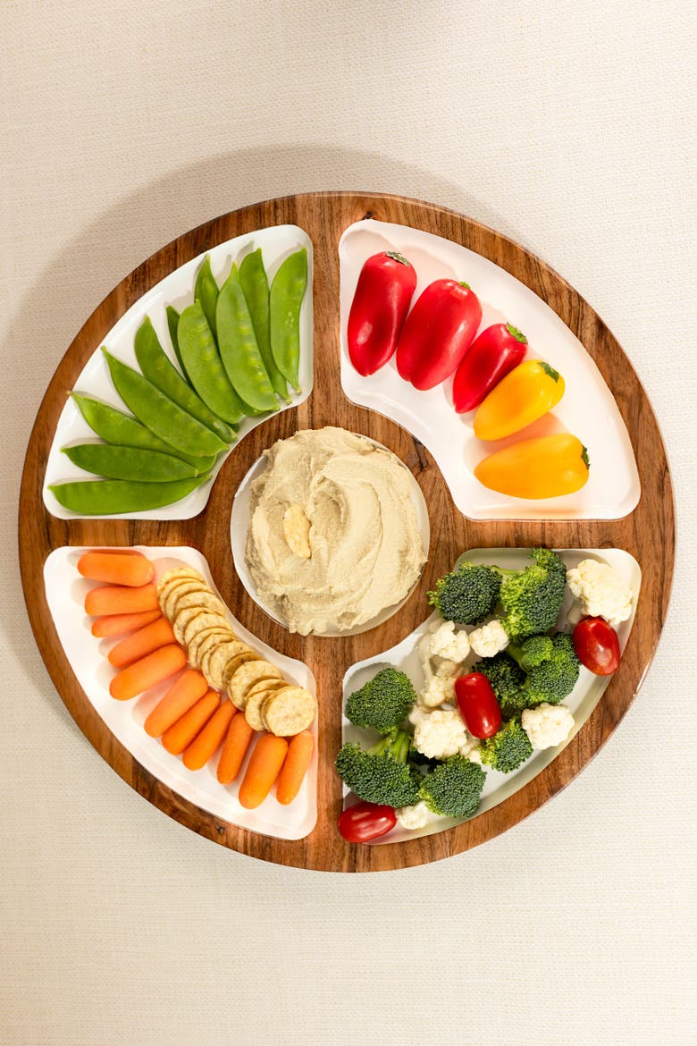 Wood + White Collection Mango Wood Compartment Lazy Susan, Alternate, color, White, Brown