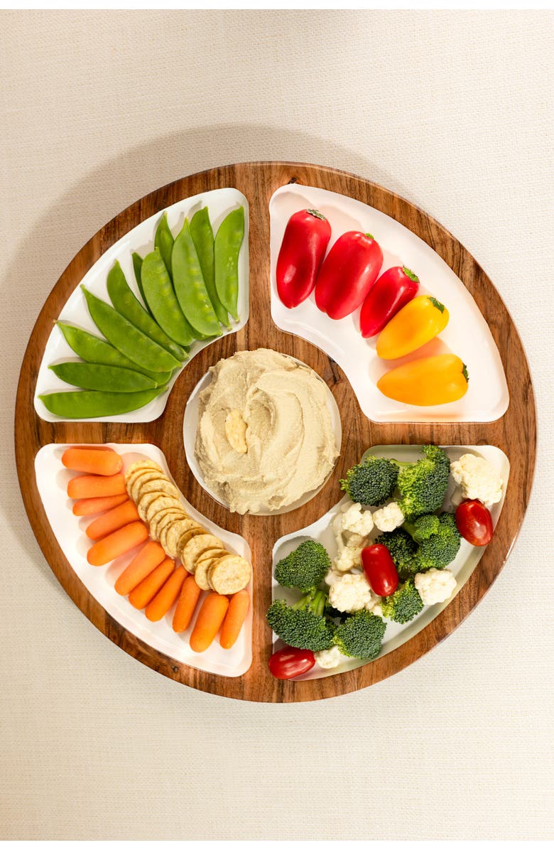 Jeanne Fitz Wood + White Collection Mango Wood Compartment Lazy Susan, Alternate, color, White, Brown