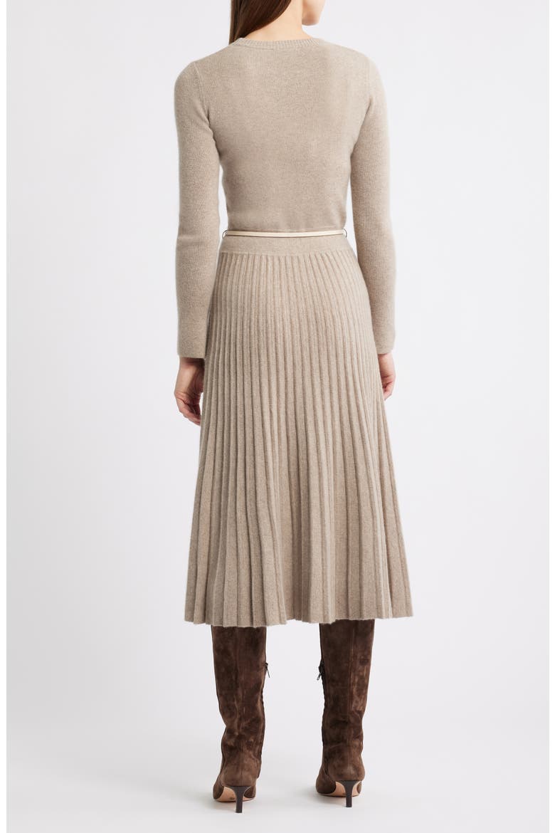 The Kellie Belted Long Sleeve Cashmere Midi Sweater Dress, Alternate, color, BROWN/ TAUPE HEATHER