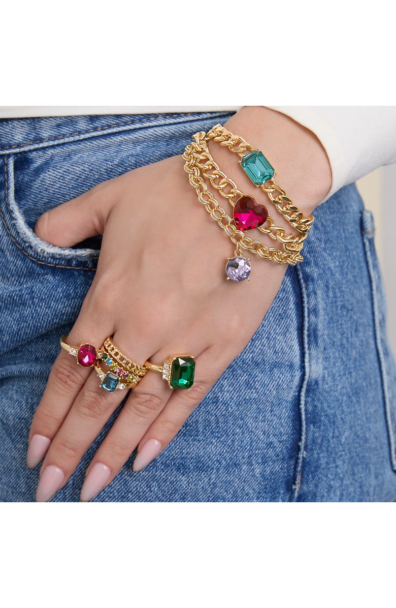 Jessica Simpson Multi-Gemstone Statement Ring Set, Alternate, color, Gold