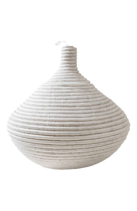 White Sisal Round Lidded Basket