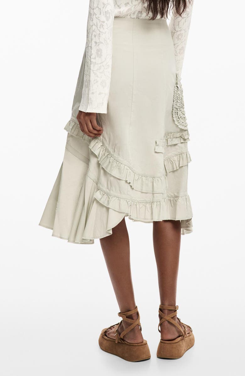 Desigual Ruffle Asymmetric Midi Skirt, Alternate, color, Off White