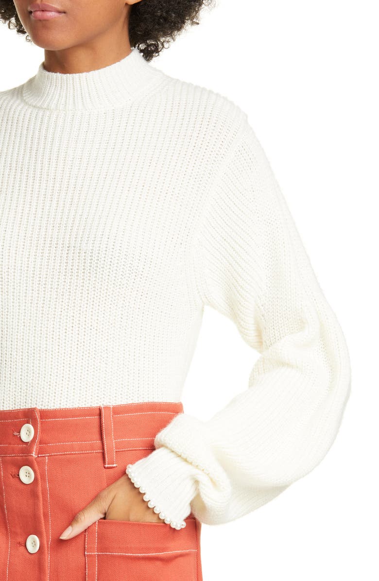 Sea Imitation Pearl Cuff Wool Blend Sweater, Alternate, color, 