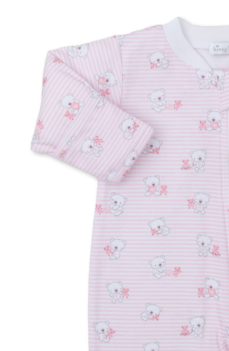 Kissy Kissy Teddy Bear Stripe Pima Cotton Zip Footie, Alternate, color, Pink