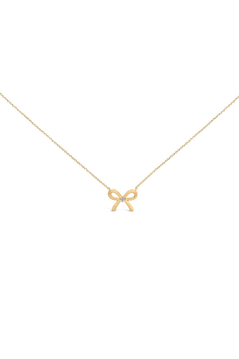 Gold Vermeil Diamond Accent Bow Tie Pendant Necklace, Main, color, Silver