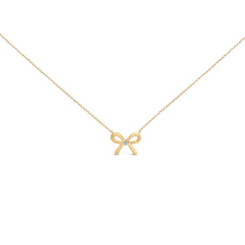 Gold Vermeil Diamond Accent Bow Tie Pendant Necklace
