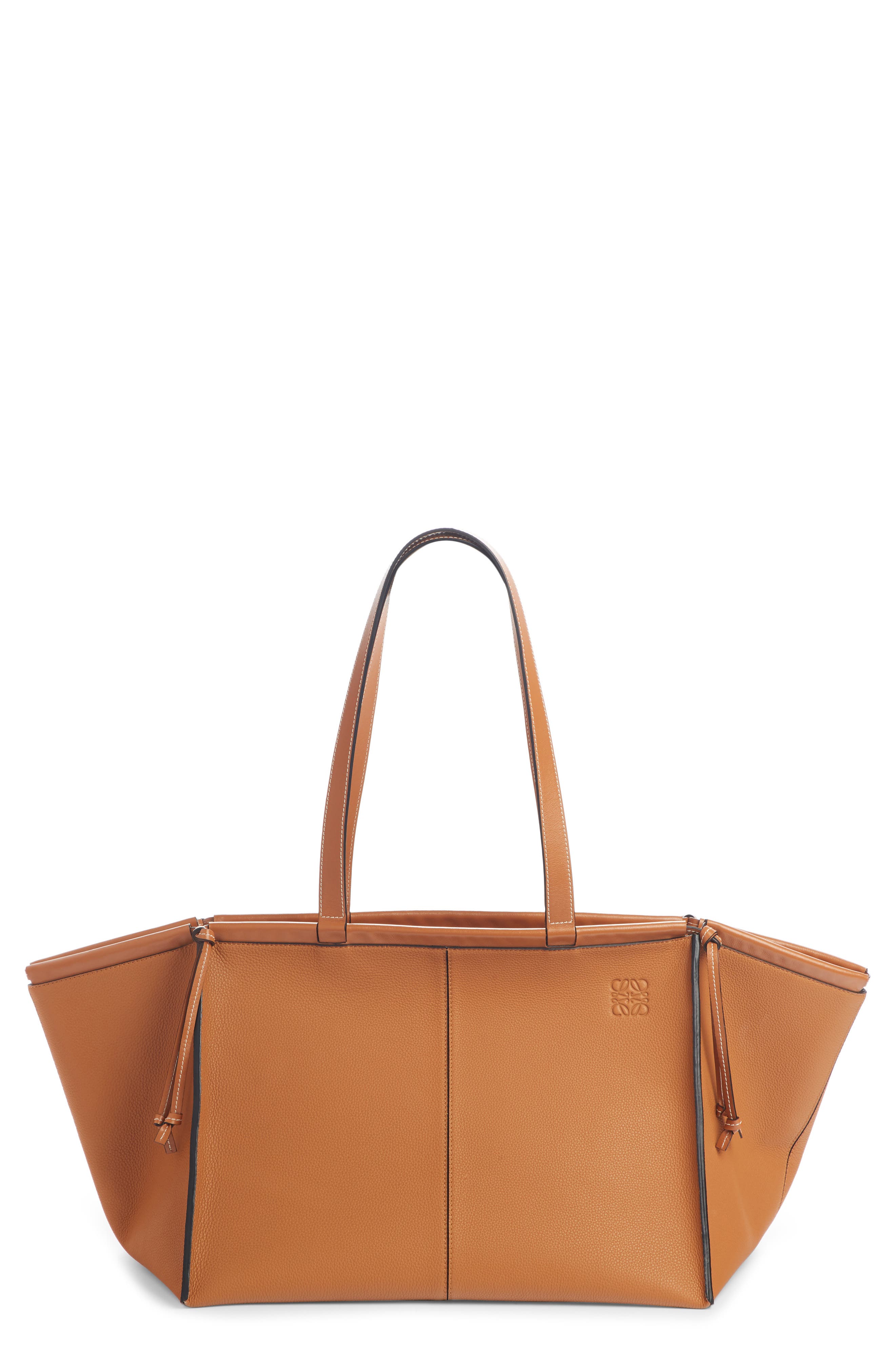 Cushion Leather Convertible Gusset Tote, Main, color, LIGHT CARAMEL