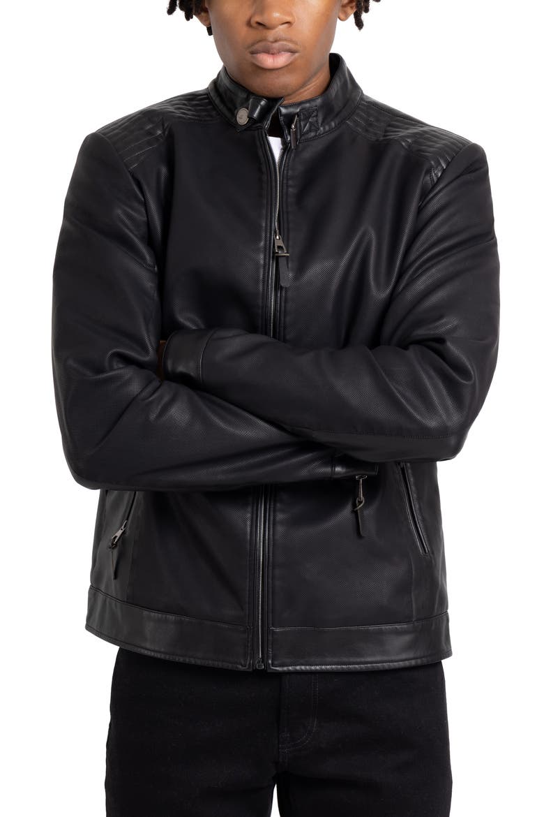 Faux Leather Racing Jacket, Alternate, color, BLACK