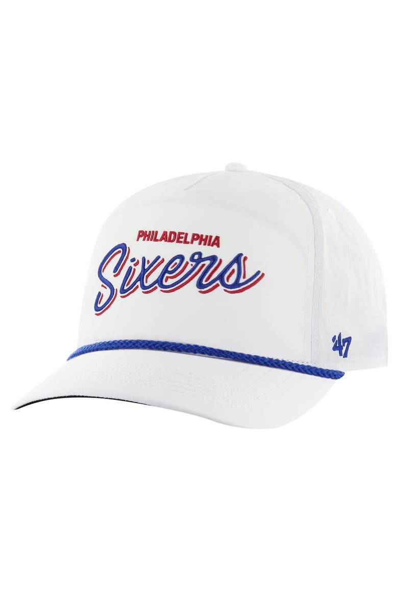 Men's '47 White Philadelphia 76ers Fairway Hitch brrr Adjustable Hat, Main, color, White