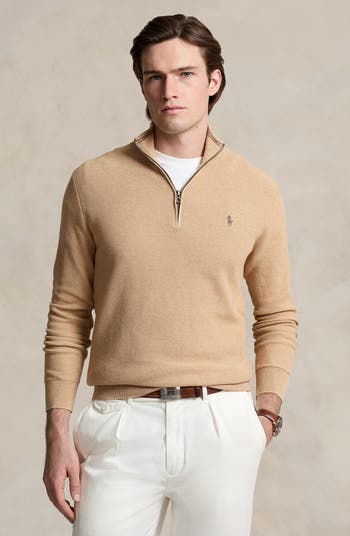Polo Ralph Lauren Mesh Knit Cotton Quarter Zip Sweater | Nordstrom