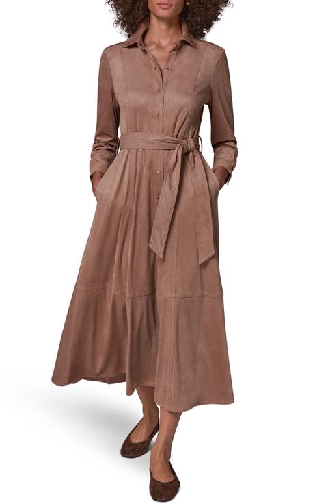 Belted Microsuede Snap Front Duster Dress