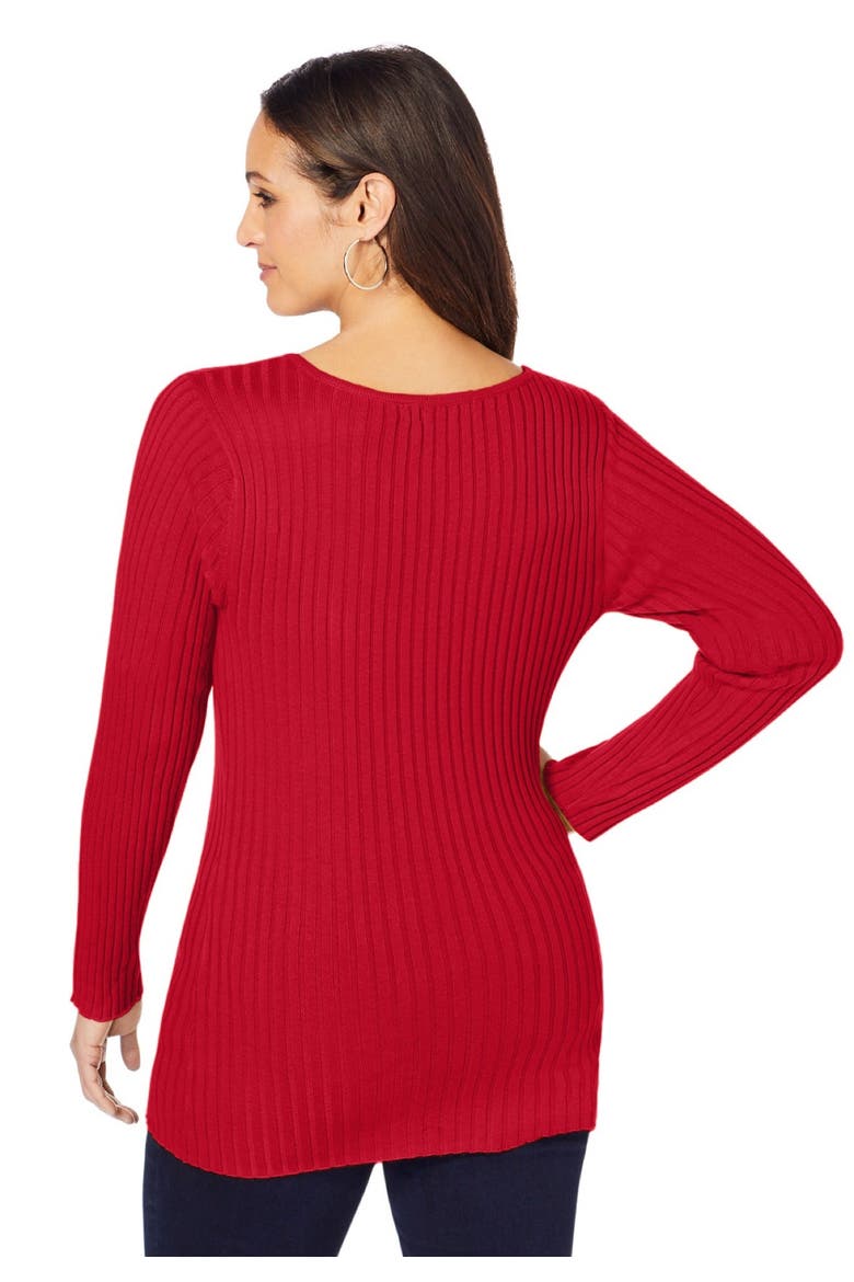 V Neck Ribbed Sweater, Alternate, color, CLASSIC RED