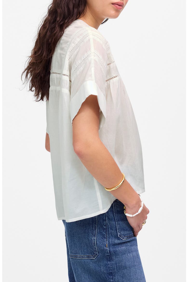 Lace Inset Pintucked Henley Top, Alternate, color, WHITE