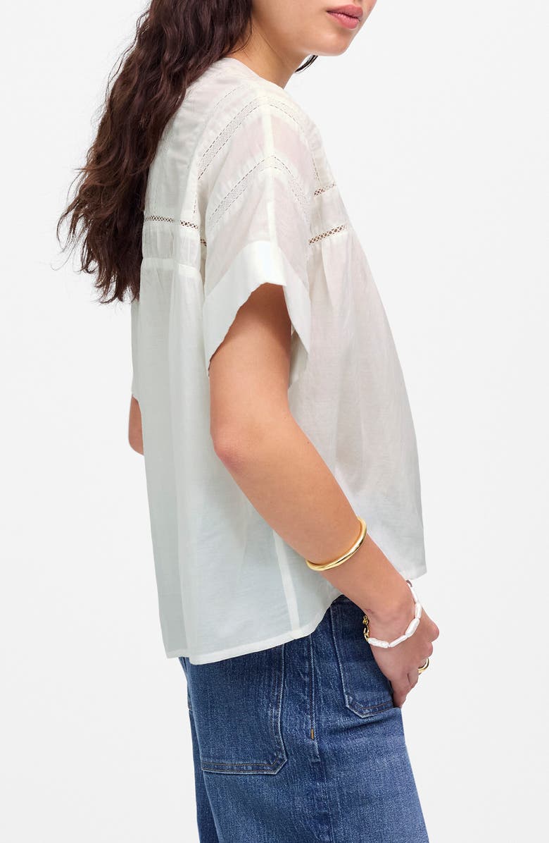Madewell Lace Inset Pintucked Henley Top, Alternate, color, White
