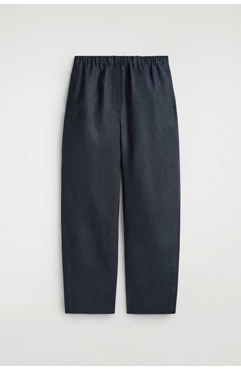 COS Elasticated Linen Barrel-Leg Pants, Alternate, color, Navy