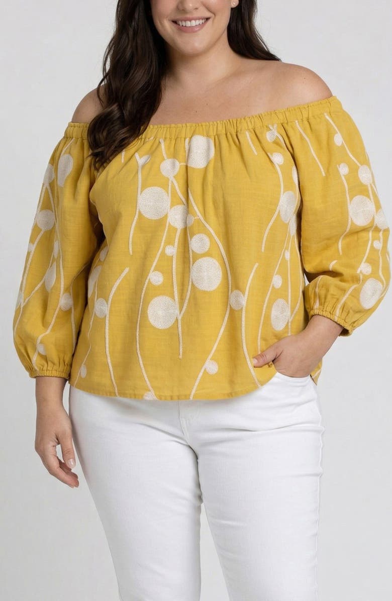 Liverpool Los Angeles Embroidered Off the Shoulder Woven Cotton Top, Main, color,