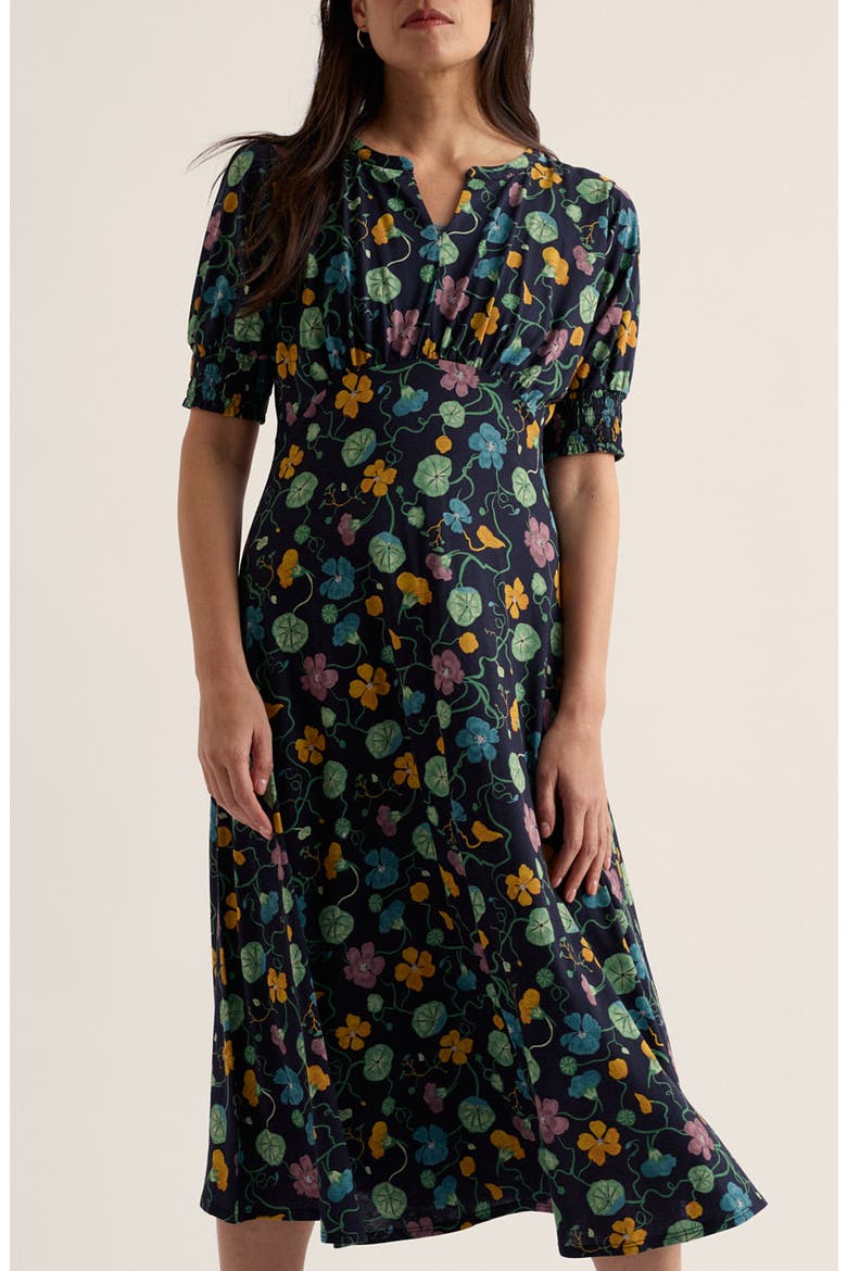 Fenil Floral Print Organic Cotton Blend Midi Dress, Alternate, color, NASTURTIUM PRESS MARITIME