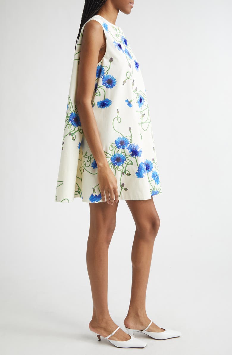 Stella McCartney Cornflower Embroidered Cotton Trapeze Minidress, Alternate, color, Cornflower
