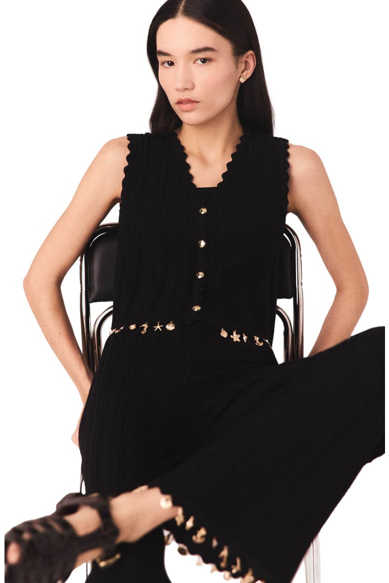 Gold-embellished knit cardigan, Alternate, color, Black