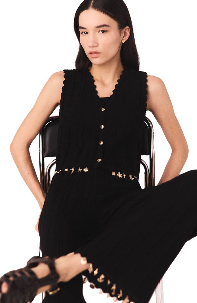 maje Gold-embellished knit cardigan, Alternate, color, Black