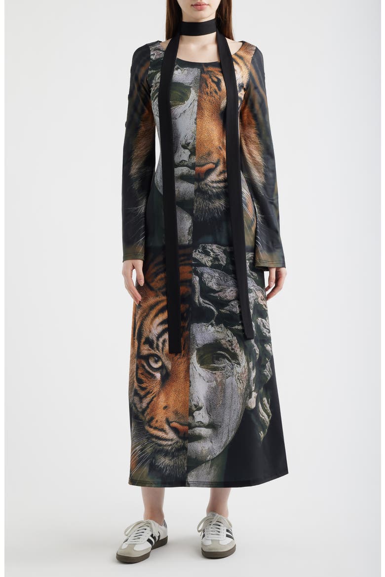 You Are Art Long Sleeve Maxi Dress, Main, color, BLACK/ TIGER