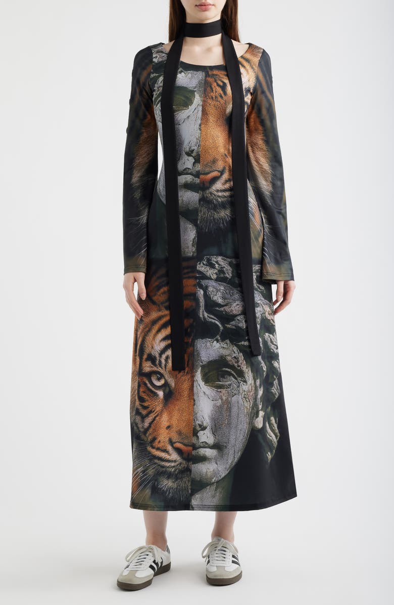 Dressed in Lala You Are Art Long Sleeve Maxi Dress, Main, color, Black/ Tiger