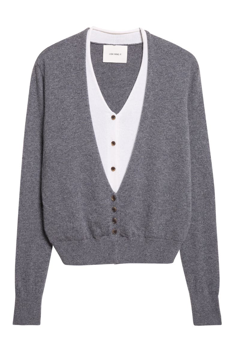 Vani Layered Cashmere Cardigan, Alternate, color, GRAPHITE/ CREAM