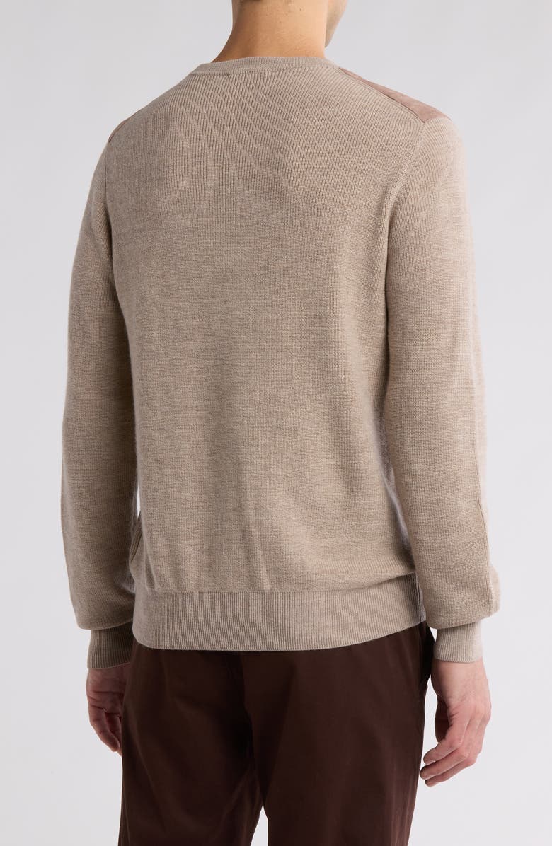 Bruno Magli Faux Suede Patch Merino Wool Sweater, Alternate, color, Oatmeal