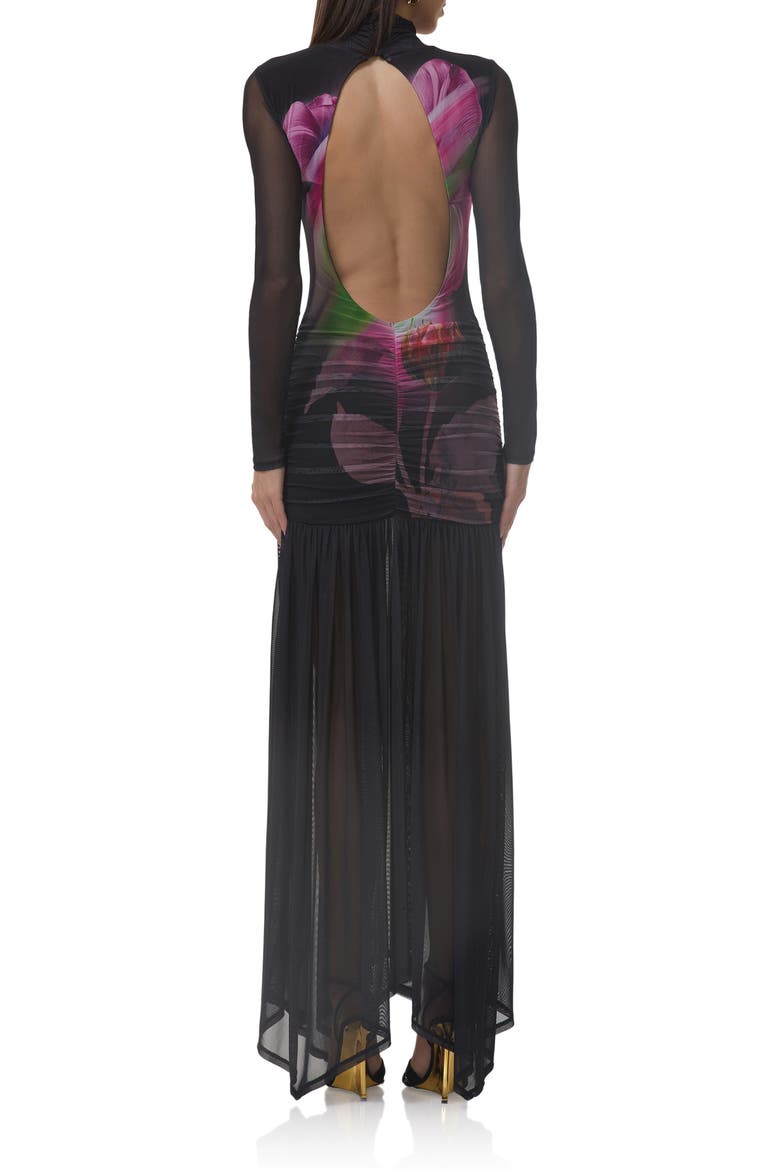 Joni Sheer Long Sleeve Turtleneck Mesh Maxi Dress, Alternate, color, PINK PEONY BLUR
