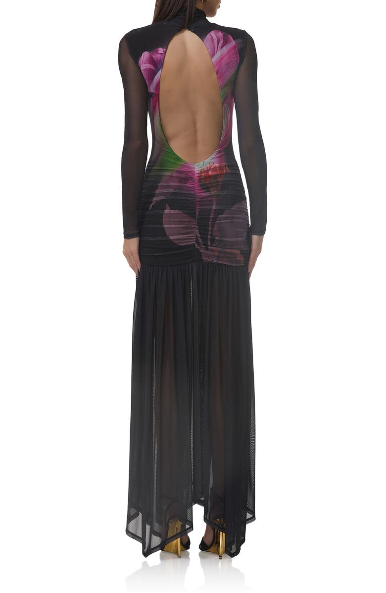 AFRM Joni Sheer Long Sleeve Turtleneck Mesh Maxi Dress, Alternate, color, Pink Peony Blur