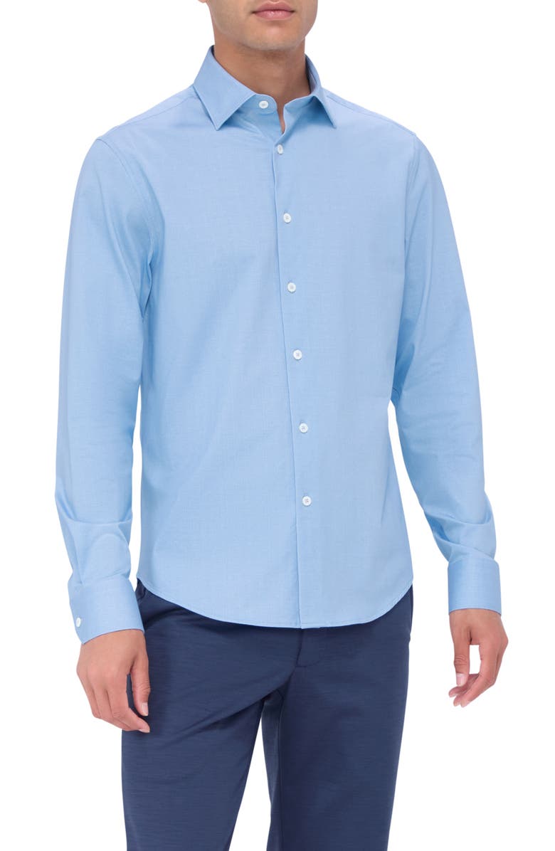 Bugatchi Jimmy OoohCotton<sup>®</sup> Herringbone Button-Up Shirt, Main, color, Air Blue
