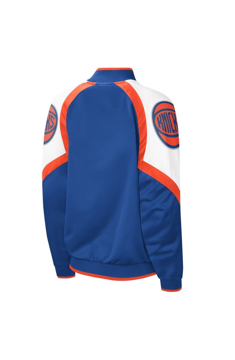 STARTER Women's Starter Blue/Orange New York Knicks Fan Girl Satin Raglan Full-Zip Jacket, Alternate, color, 