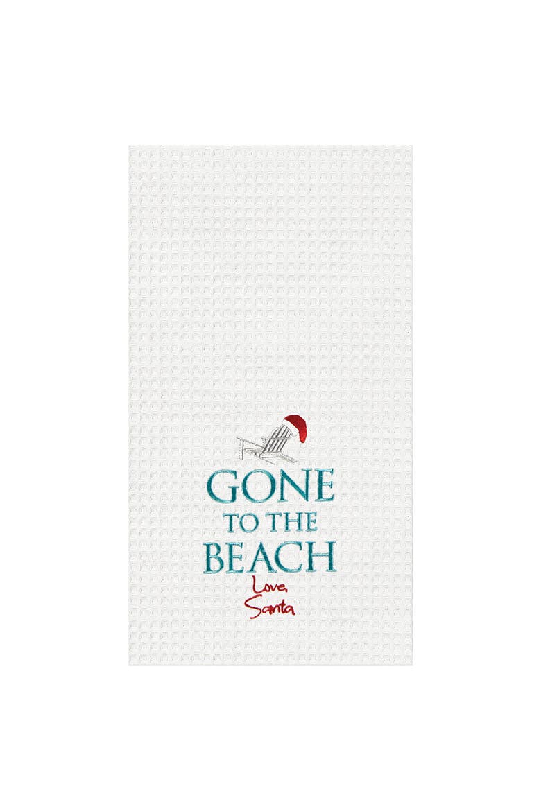 Gone To The Beach Santa Waffle Weave Cotton Kitchen Towel, Main, color, White