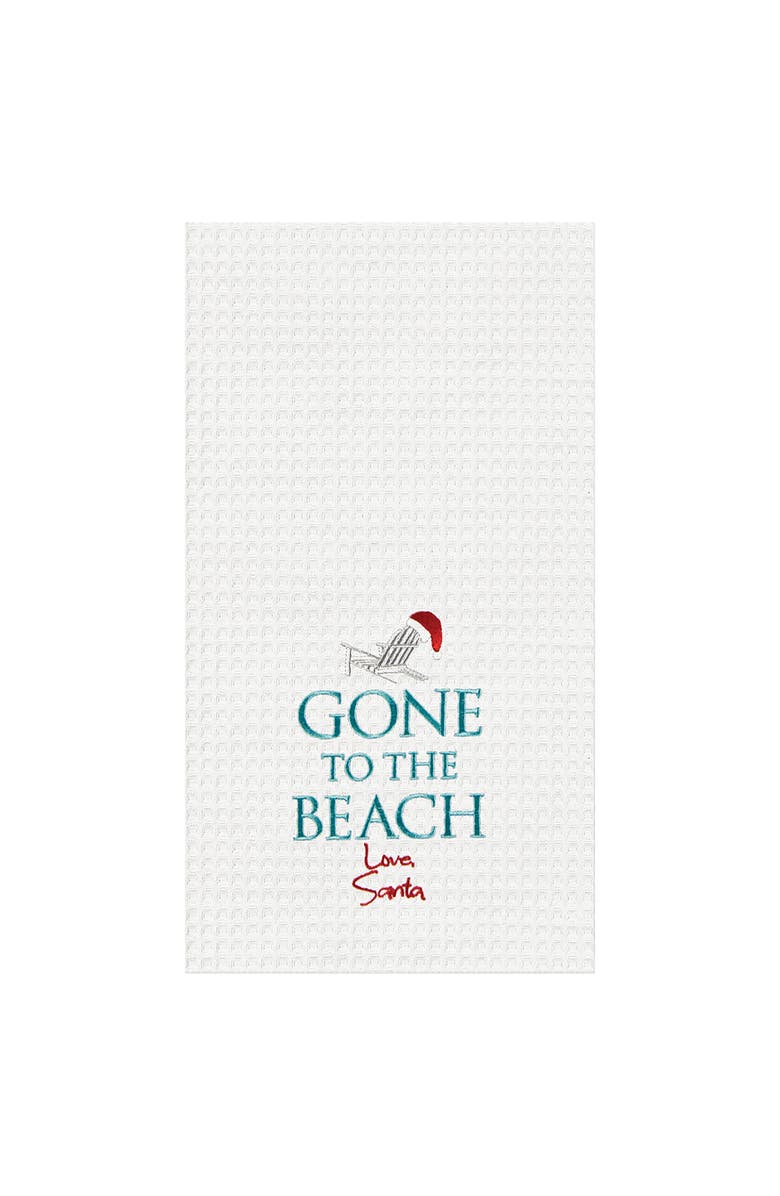 C&F Home Gone To The Beach Santa Waffle Weave Cotton Kitchen Towel, Main, color, White