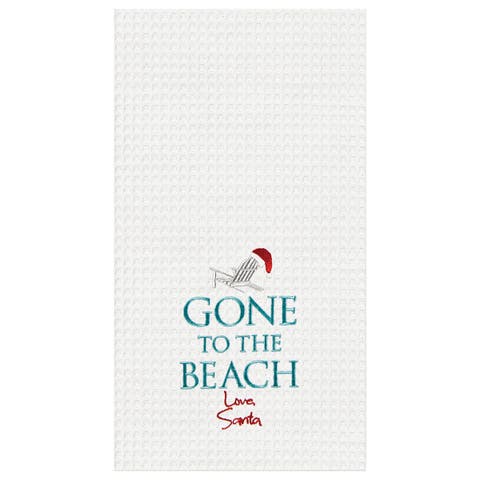 Gone To The Beach Santa Waffle Weave Cotton Kitchen Towel