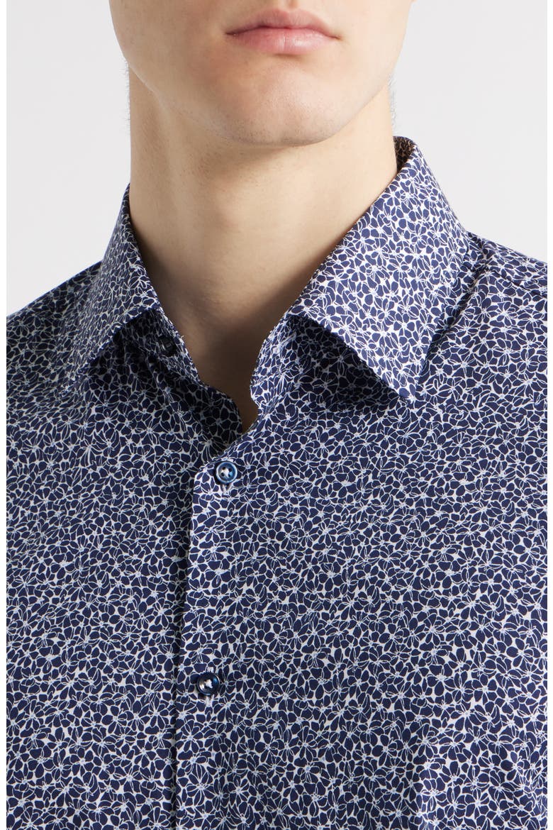 Hank Kent Slim Fit Floral Stretch Cotton Dress Shirt, Alternate, color, NAVY