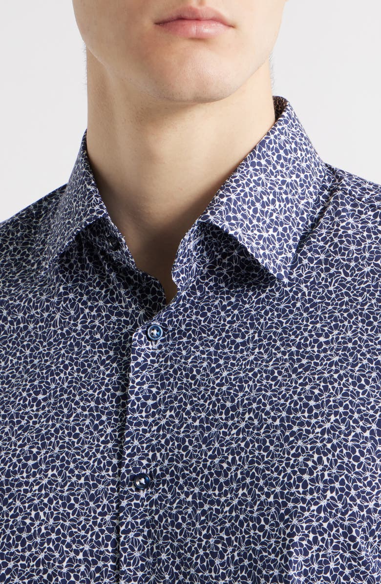 BOSS Hank Kent Slim Fit Floral Stretch Cotton Dress Shirt, Alternate, color, Navy