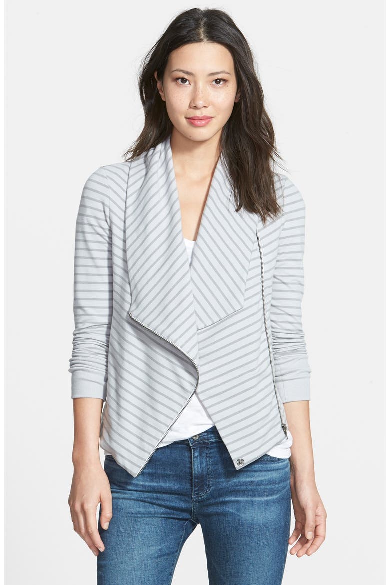Drape Neck Zip Cardigan, Main, color, GREY MICRO- GREY STRIPE