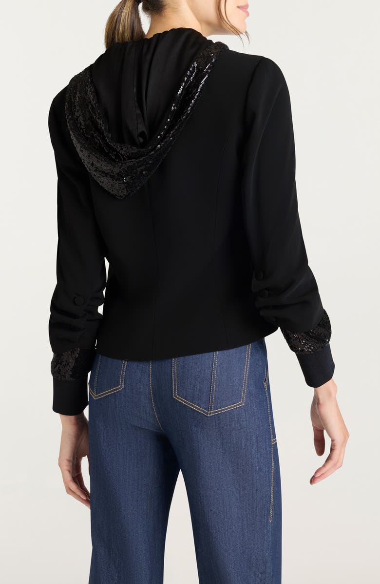 Cinq à Sept Khloe Sequin Trim Hooded Blazer, Alternate, color, Black/ Black