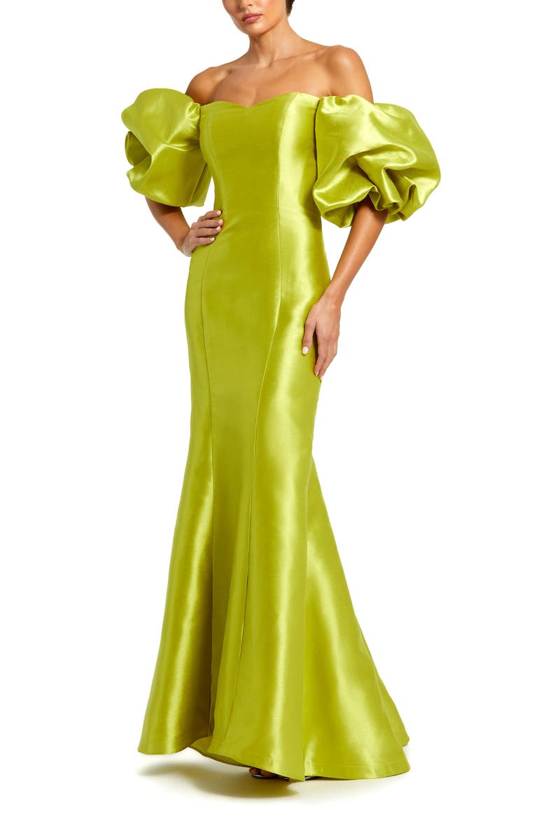 Sweetheart Off The Shoulder Puff Sleeve Gown, Main, color, Chartreuse