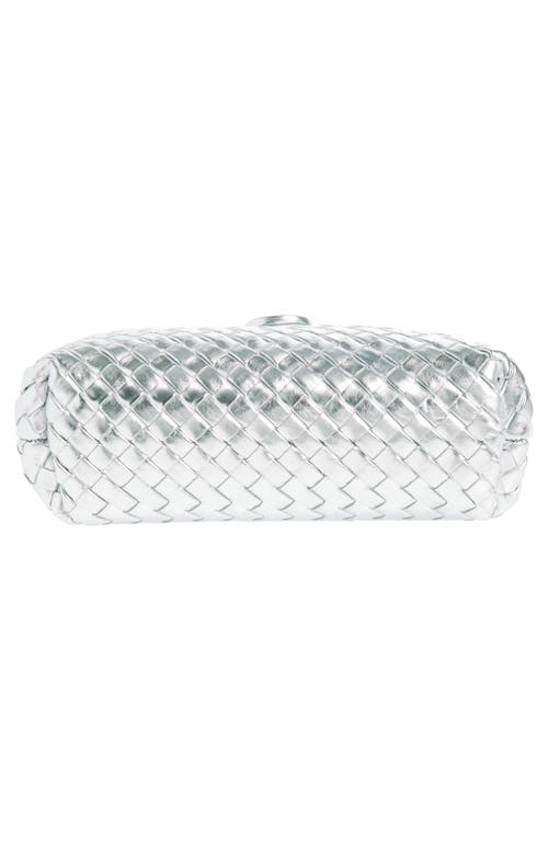 Bottega Veneta Mini Lauren 1980 Intrecciato Metallic Leather Clutch In Silver/silver