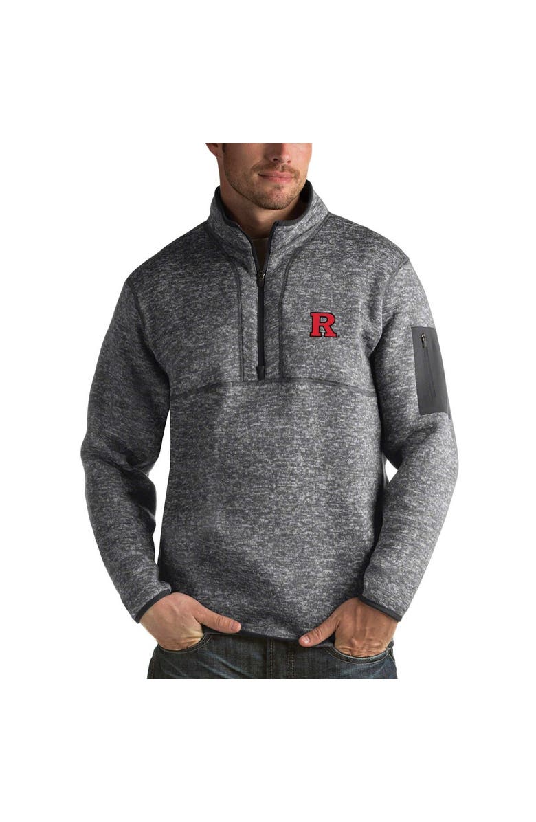 ANTIGUA Men's Antigua Charcoal Rutgers Scarlet Knights Fortune Half-Zip Sweatshirt, Main, color, 